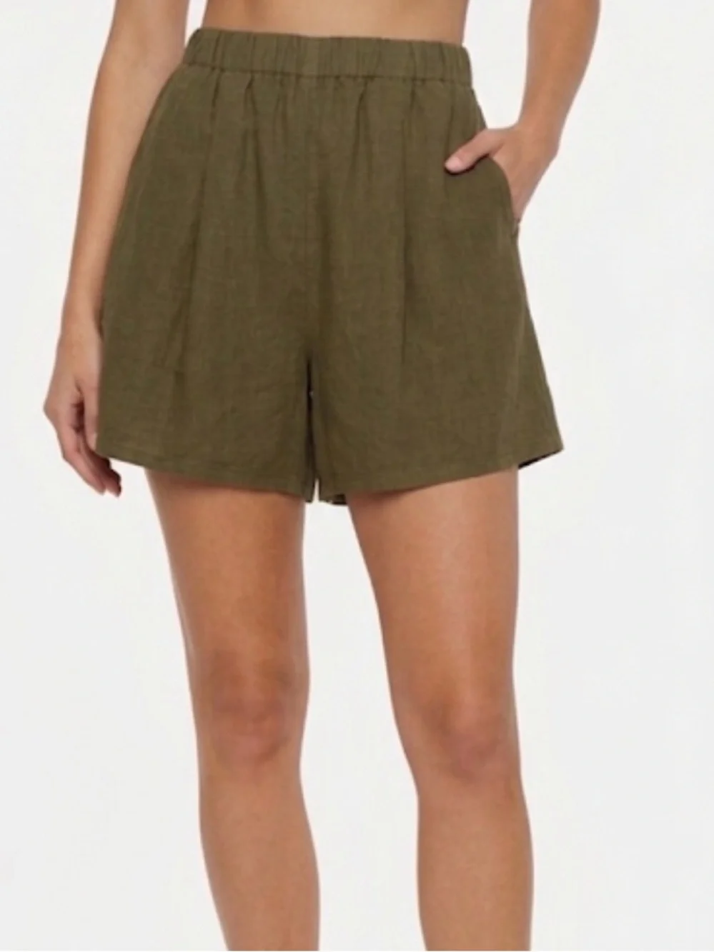 Ardene Olive Green High-Waisted Shorts | Pleated Relaxed Fit | Women’s Size XS - Picture 1 of 6